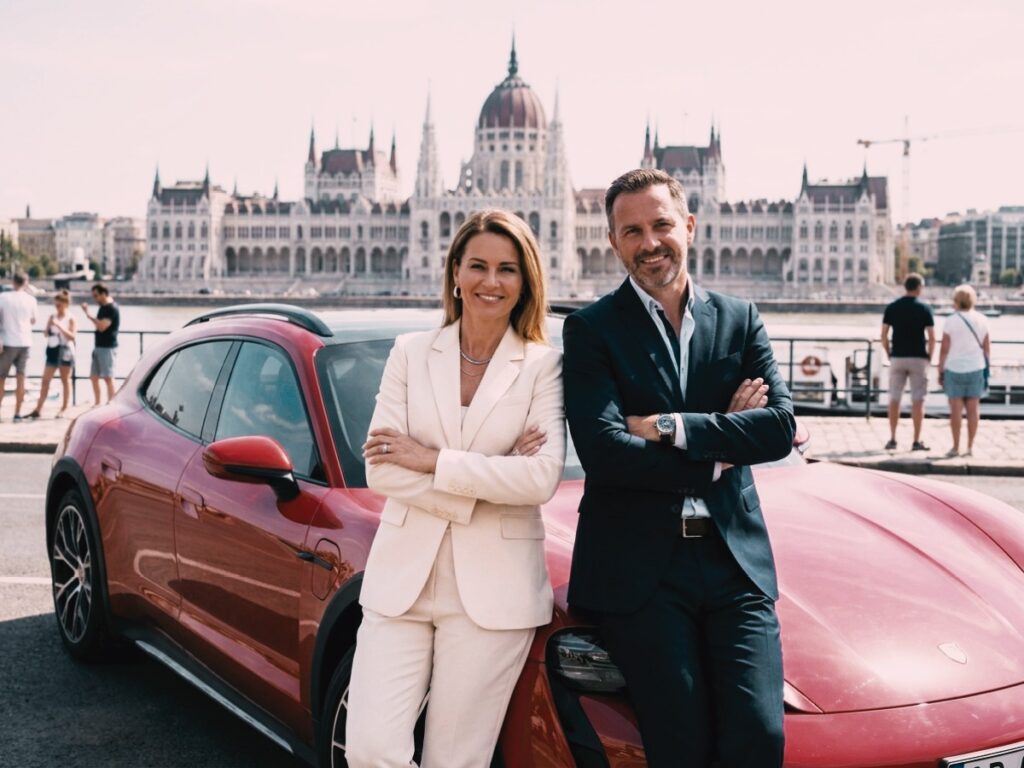 Geschäftsleute vor dem ungarischen Parlament in Budapest – Symbolbild für Firmengründung und Büroadresse in Ungarn